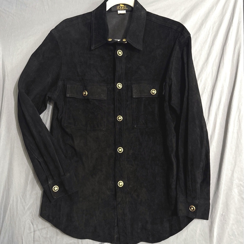 Suede Shirt Jacket L Black Royalcore Gold Lion Buttons Shacket Cowboy Western